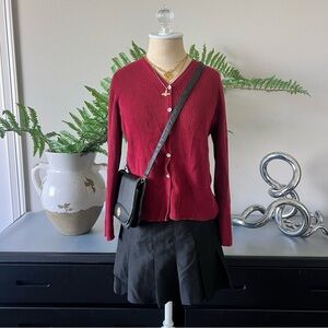 Red knit sweated cardigan with a V-neck!